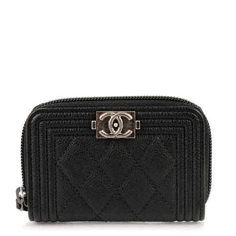 CHANEL Caviar Quilted Boy Zip Around Coin Purse Wallet Light 